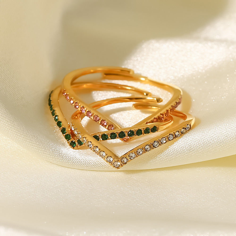 Ring met roze diamantjes V-shape